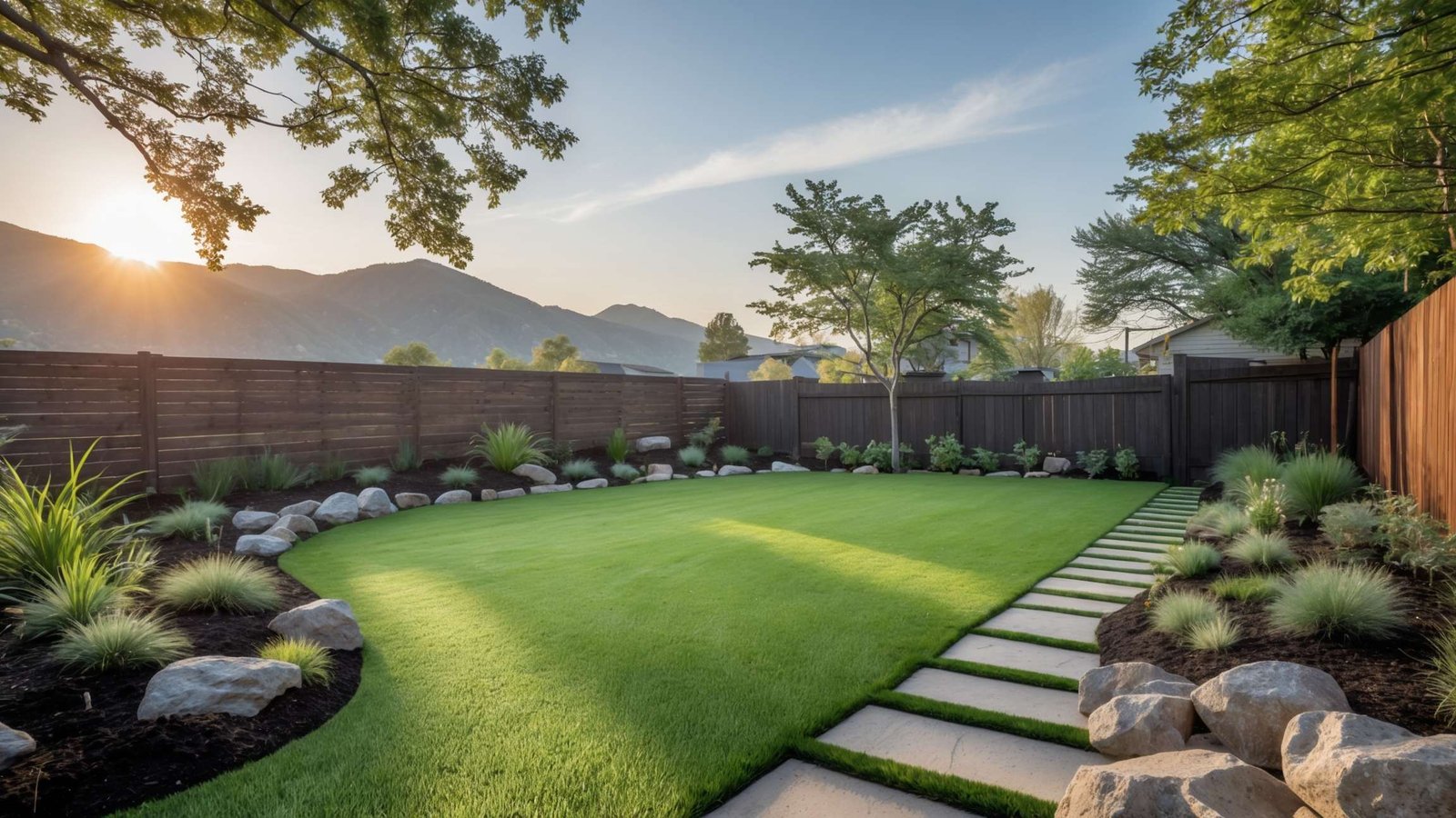 Spanish Fork backyard transformation with concrete patio and new irrigation system