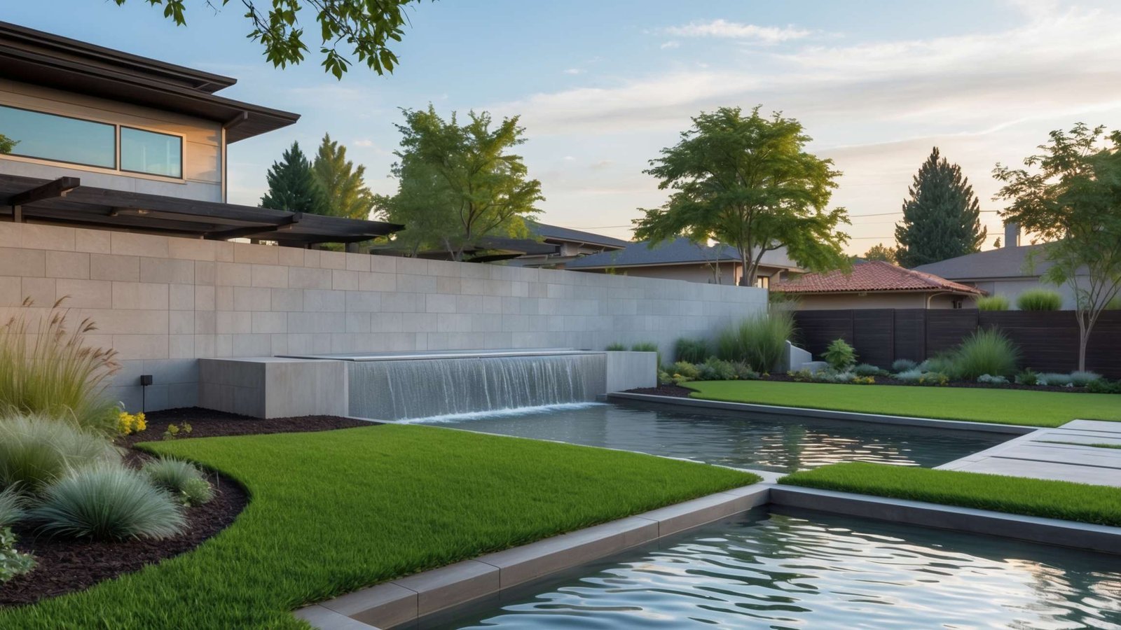 Pondless waterfall with natural stone in Utah County front yard