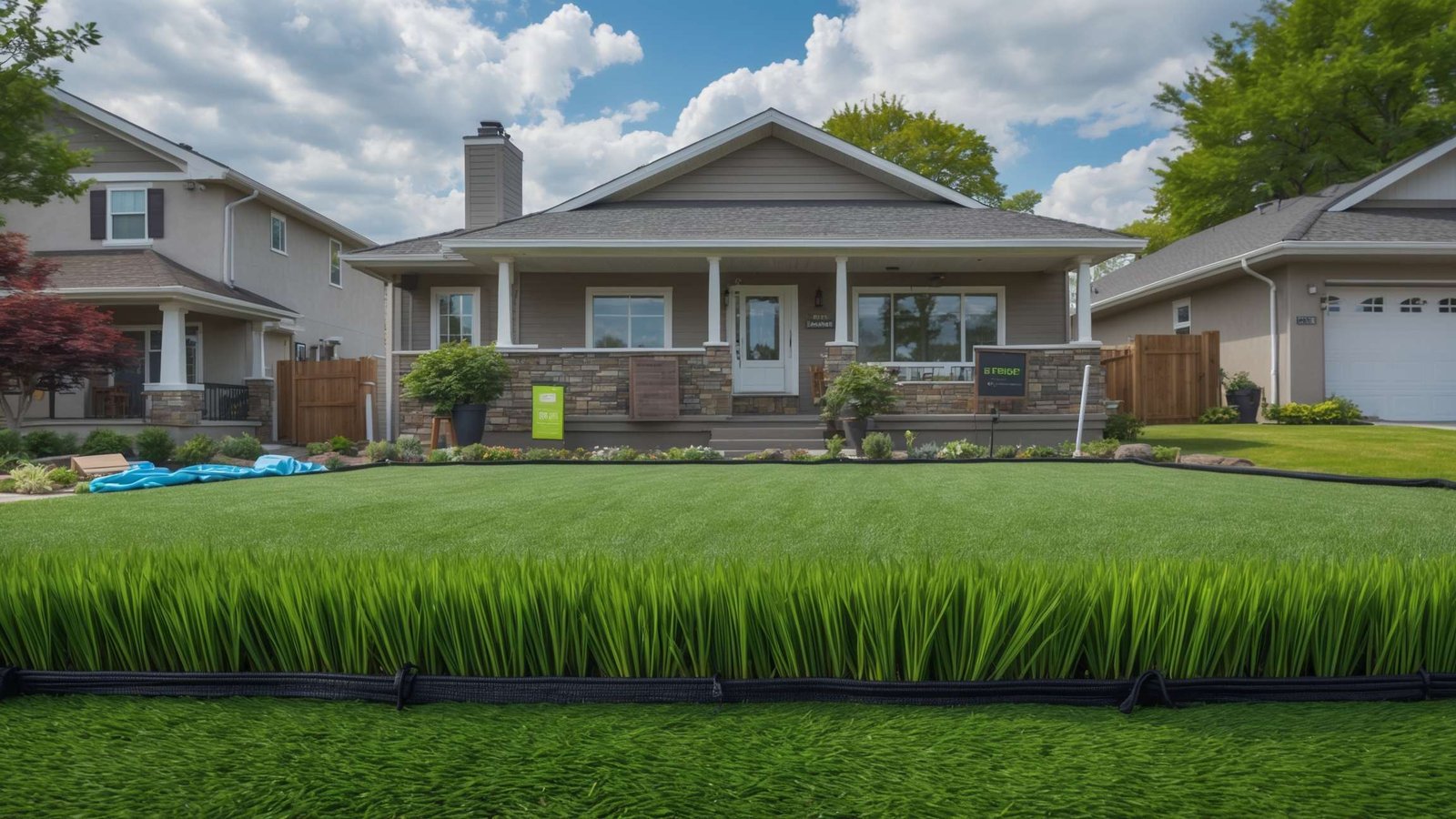 Professional turf installation in progress at Salem Utah residential property