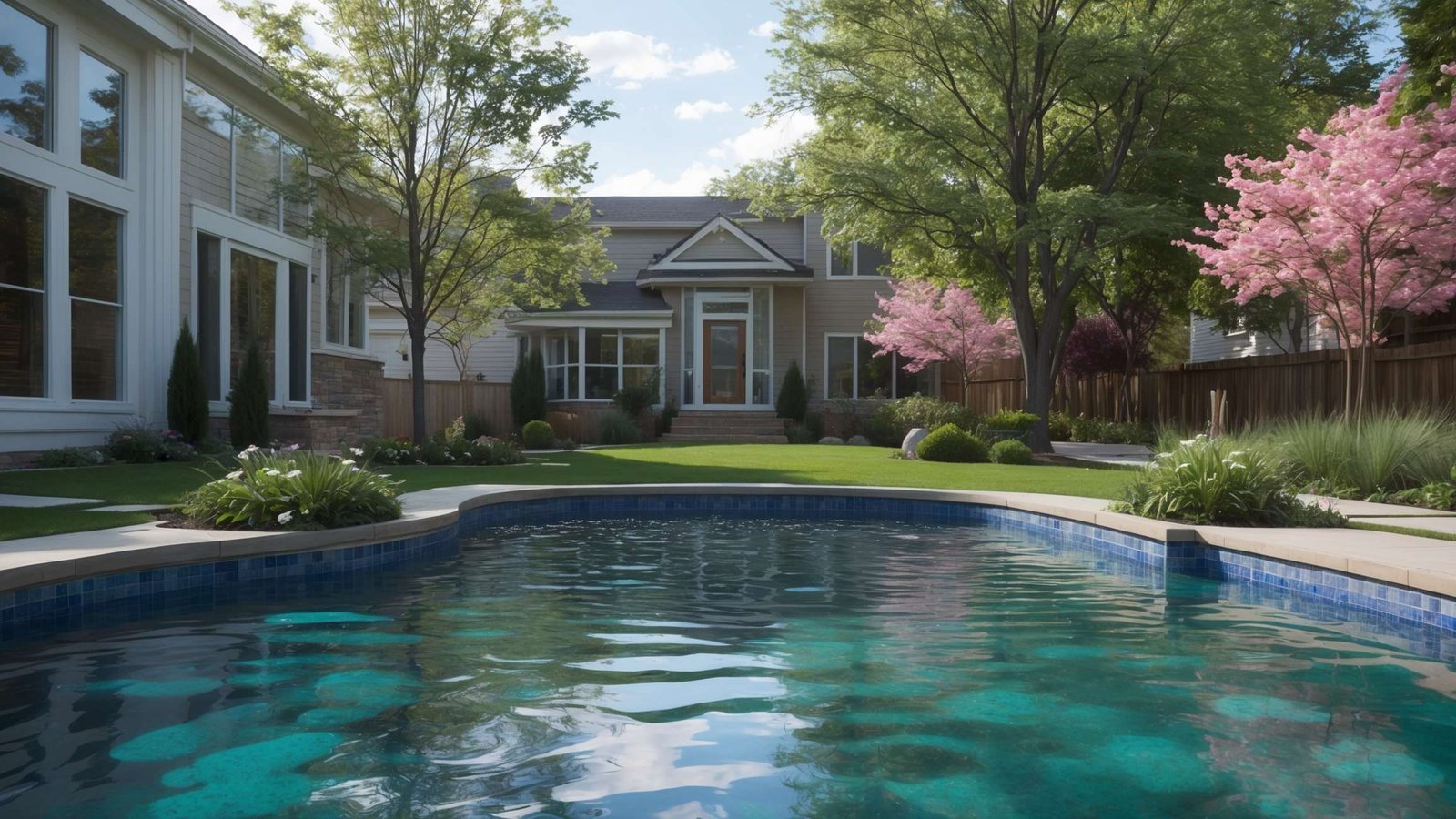 Backyard water feature with fountain in Payson Utah yard during spring season