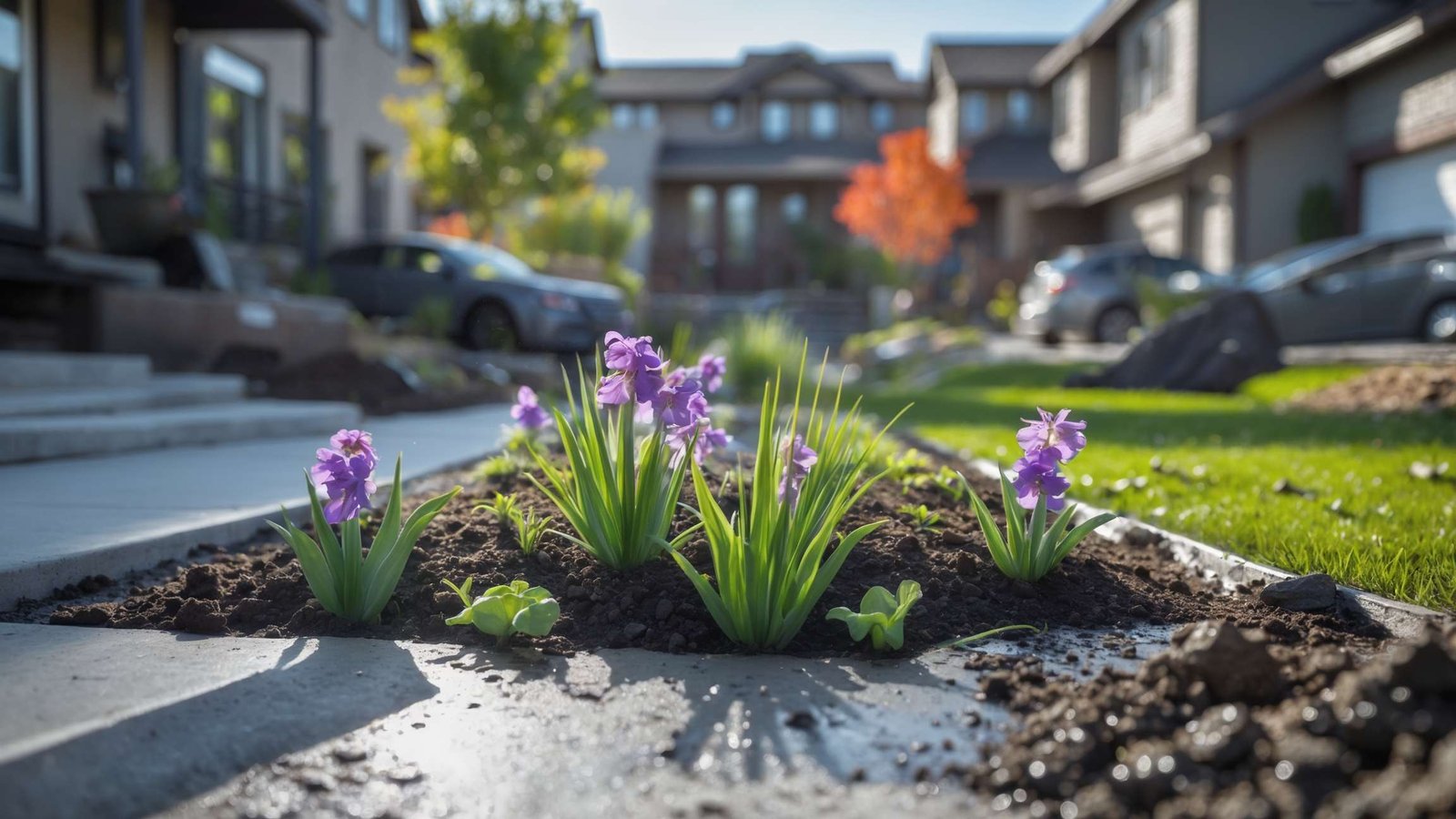 Modern irrigation system with sprinkler heads watering green residential lawn in Salem Utah