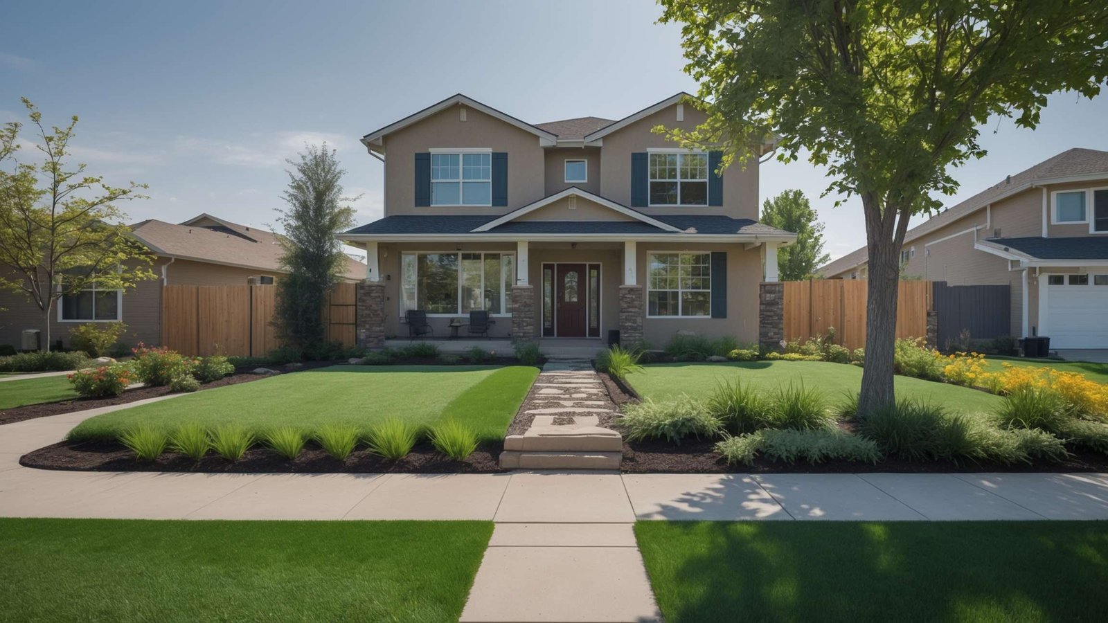 Residential front and back yards with artificial turf installation in Spanish Fork Utah