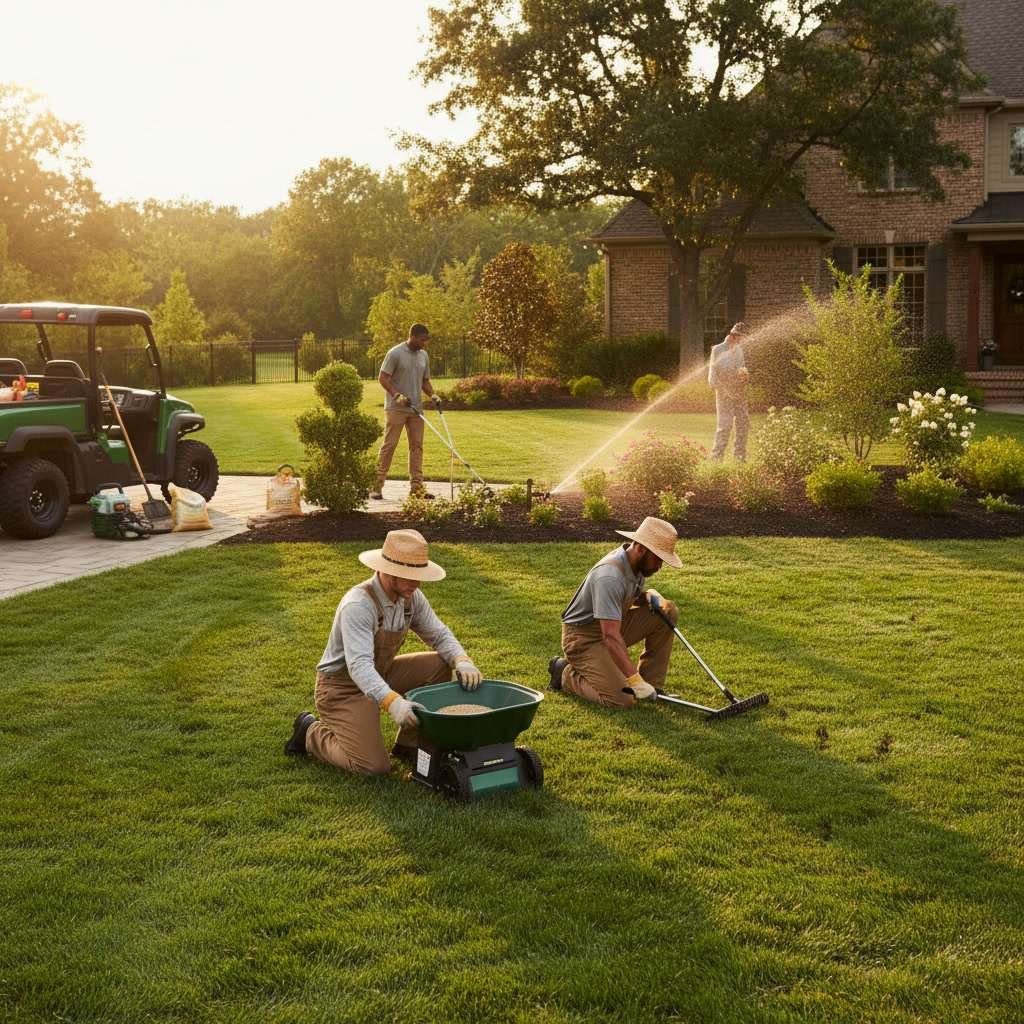 Lush green residential lawn with professional maintenance showing dense turf and clean edges